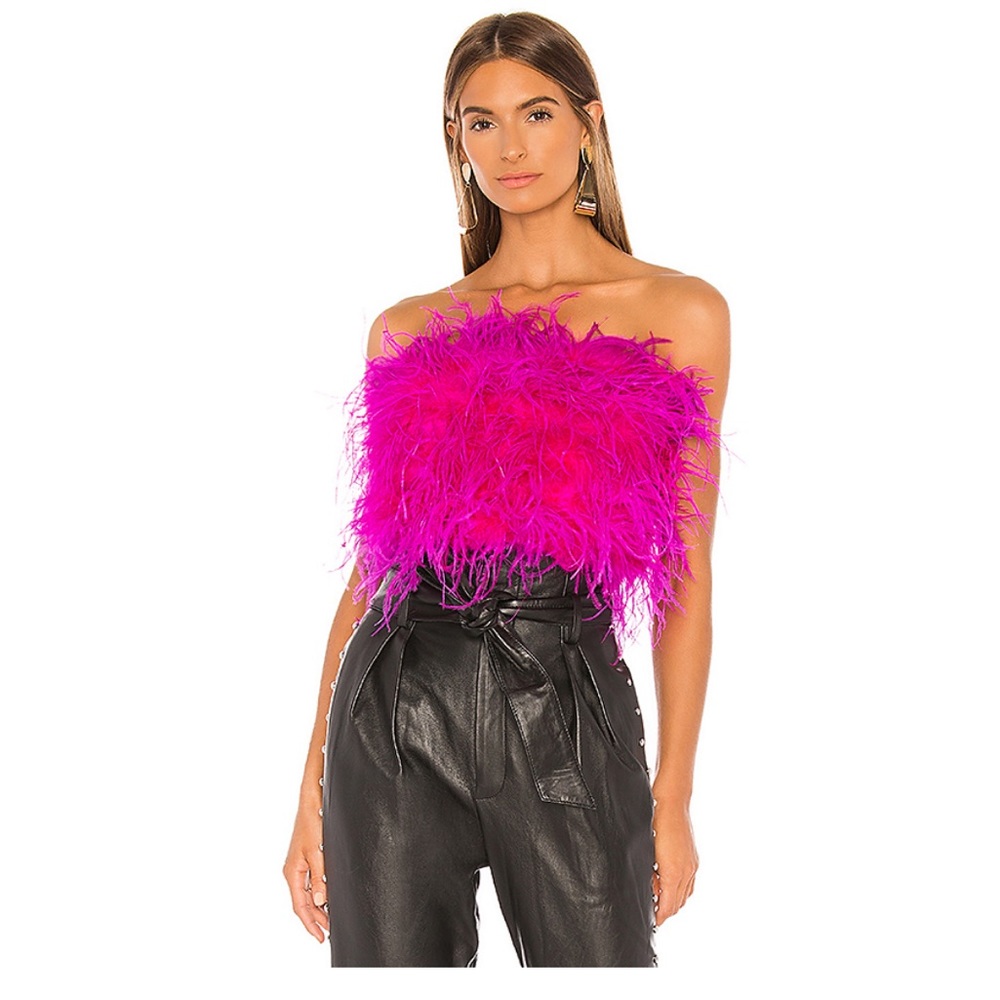 Revolve Bardot Feather Bustier - Pink, US 6/Small